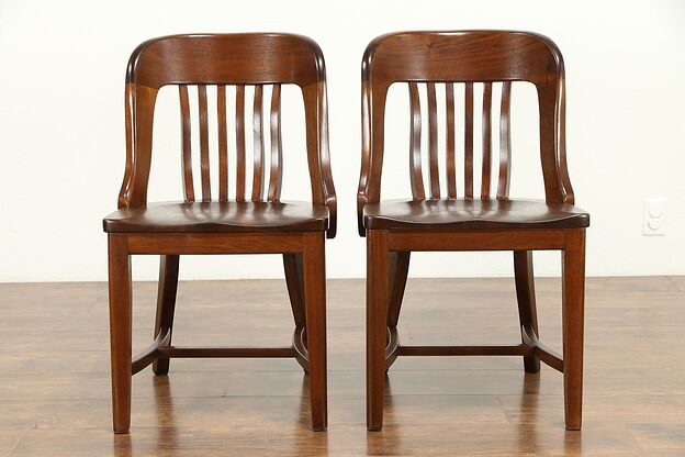 Pair of Walnut Antique Banker, Desk, Library or Office Chairs #31115 photo