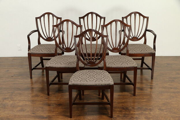 Set of 4 Shield Back Mahogany Vintage Dining Chairs, New Upholstery #31552 photo
