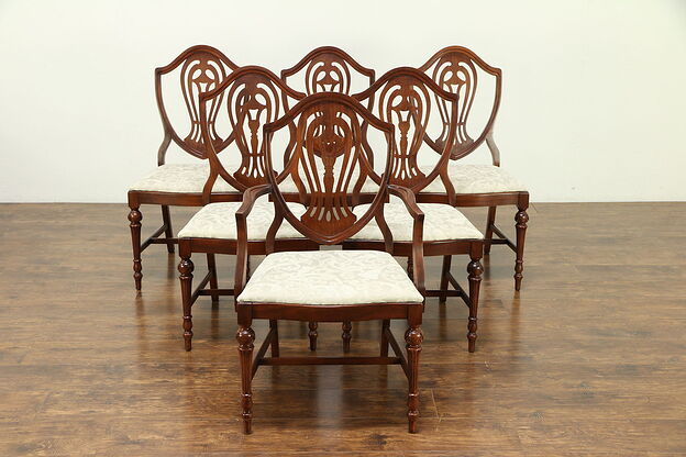 Set of 6 Traditional Vintage Shield Back Dining Chairs #30677 photo