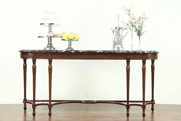 Hall Console Table or Server, Antique 1920 Marble Top, Signed Colby #28800 photo