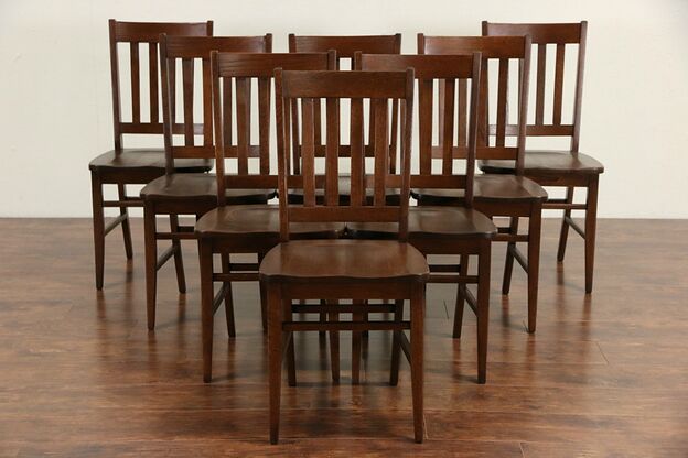 Arts & Crafts Style Set of 8 Vintage Quarter Sawn Oak Dining Chairs photo