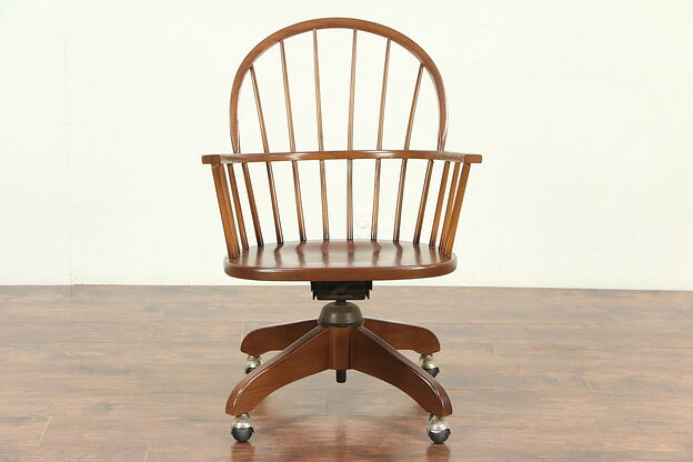 Nichols & Stone Signed Windsor Swivel Adjustable Oak Vintage Desk Chair #29017 photo