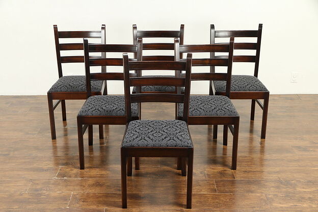 Set of 6 Beech Vintage Dining Chairs, New Upholstery #30728 photo