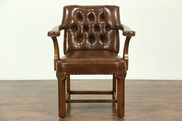 Romweber Viking Oak 1984 Vintage Leather Library or Desk Chair #28862 photo
