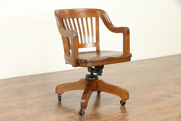 Oak Quarter Sawn Antique Swivel Adjustable Desk Chair, Milwaukee #31093 photo