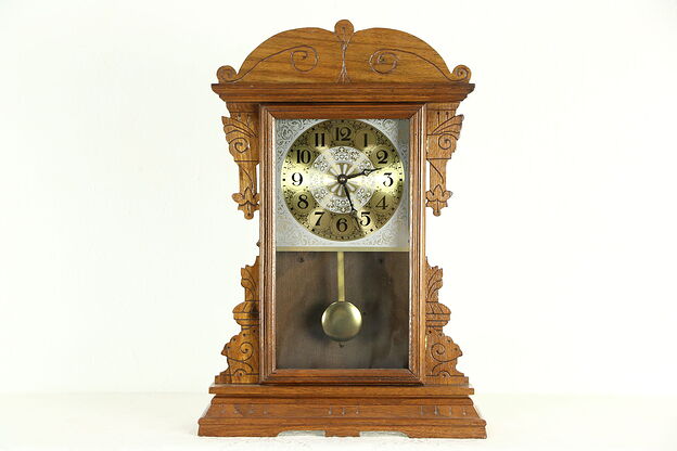 Victorian Eastlake 1890 Antique Walnut Shelf or Mantel Clock New Quartz Movement photo