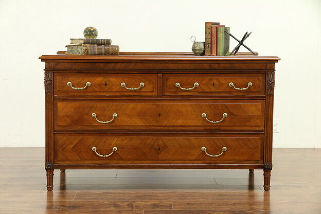 Walnut Antique Louis XVI Style Chest or Dresser, Secret Jewelry Drawer #30313 photo