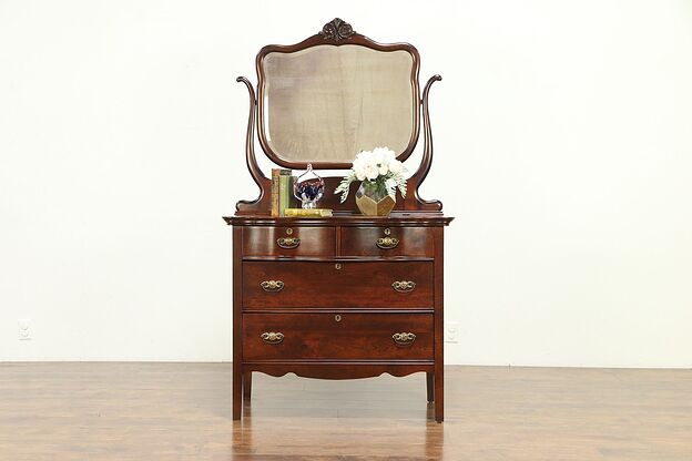 Victorian Antique 1900 Chest or Dresser, Beveled Swivel Mirror #30682 photo