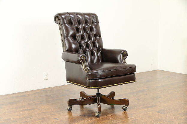 Leather Tufted Swivel Adjustable New Desk Chair, Cabot Wrenn #30995 photo