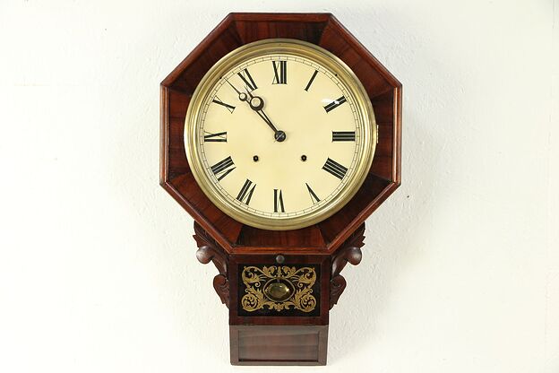 Victorian Antique Walnut Wall Clock, Hour Strike, Signed Welch #29782 photo