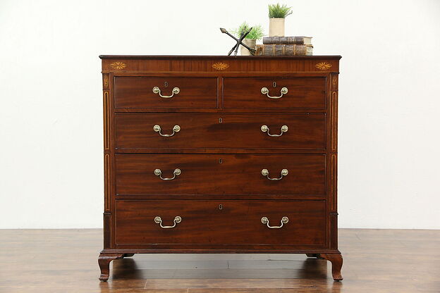 Mahogany & Marquetry Antique 1860 Hall Chest or Dresser, England photo
