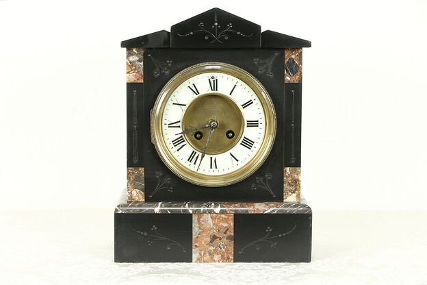 French Antique 1880 Classical Marble Mantel Clock #31102 photo
