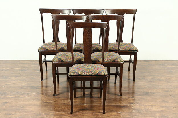 Set of 6 Arts & Crafts Antique Craftsman Dining Chairs, New Upholstery #28848 photo