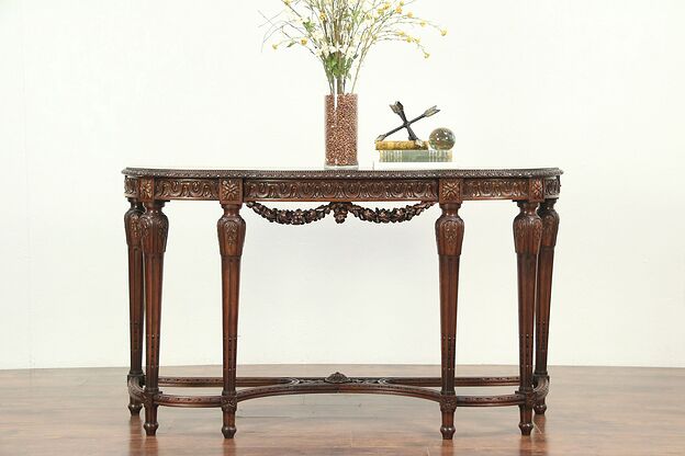 Walnut & Burl Hand Carved Antique Hall Console Table or Server #29072 photo