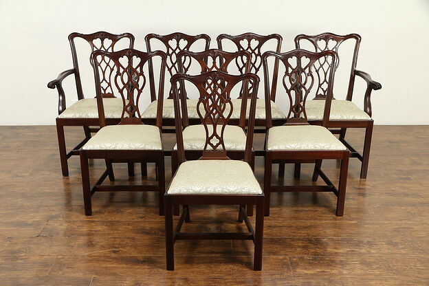Set of 8 Traditional Georgian Vintage Mahogany Dining Chairs, Councill #31939 photo