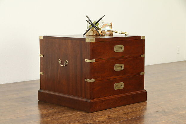 Campaign Chest, Vintage Mahogany Coffee or Lamp Table, Signed #32035 photo