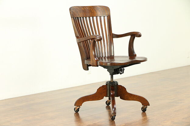 Oak Quarter Sawn Antique Swivel Adjustable Office Desk Chair #30307 photo