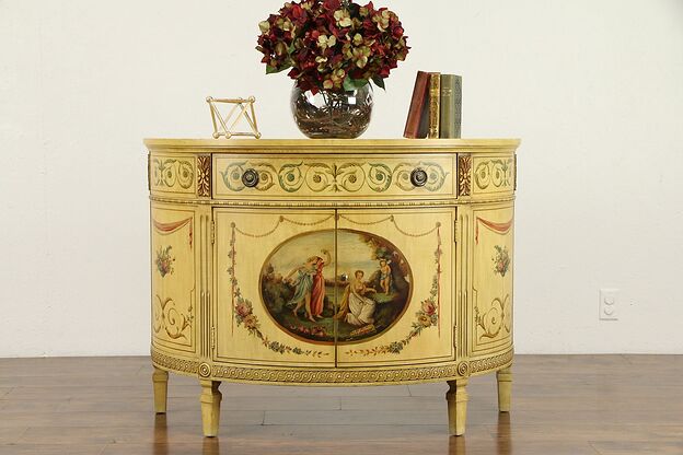 Classical Hand Painted Demilune Half Round Hall Console Cabinet  #30896 photo