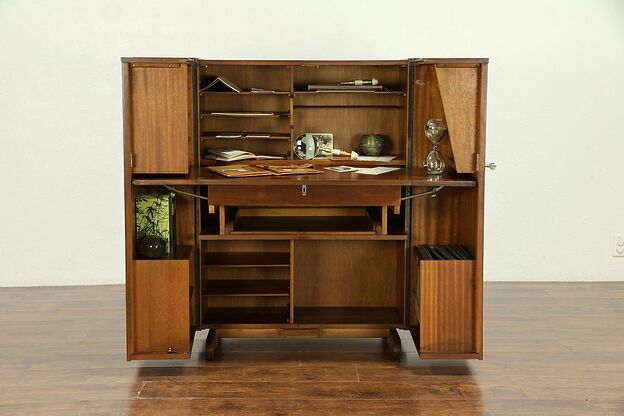 Midcentury Modern 1960 Vintage English Rosewood Cabinet Desk Home Office #30301 photo