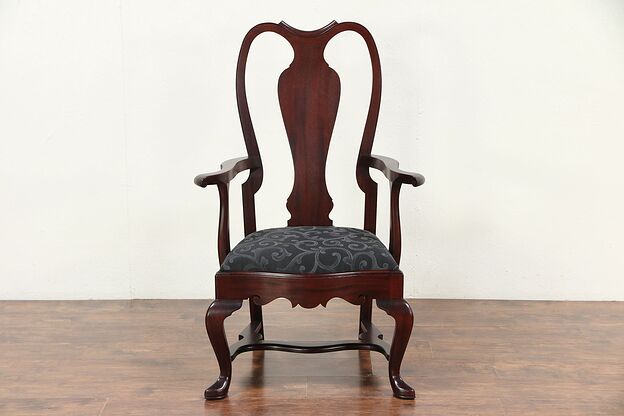George II Style Vintage Large Mahogany Arm Chair, New Upholstery #29327 photo