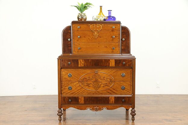 English Tudor Antique 1925 Highboy or Tall Chest on Chest #31033 photo