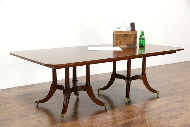 Conference or Dining Table, Vintage 8' Banded Walnut, Signed Mt. Airy photo