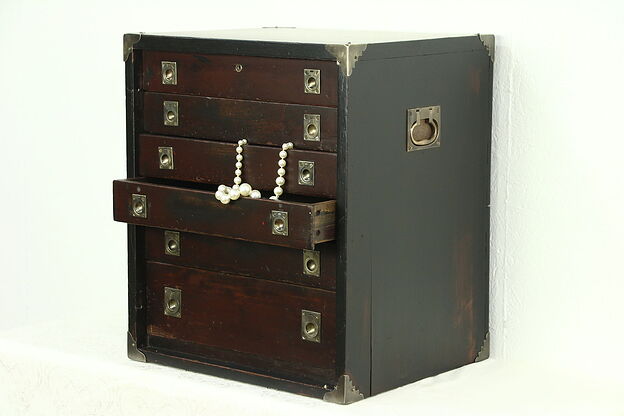 Mahogany Antique Campaign Collector File or Cabinet, Jewelry Chest photo