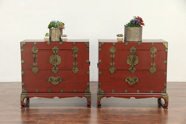 Pair Antique Korean Dowry Chests, Nightstands, End Tables #30052 photo
