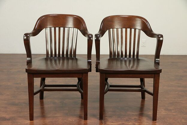 Pair of Antique Quarter Sawn Oak Banker, Office or Library Chairs, Klode #29290 photo