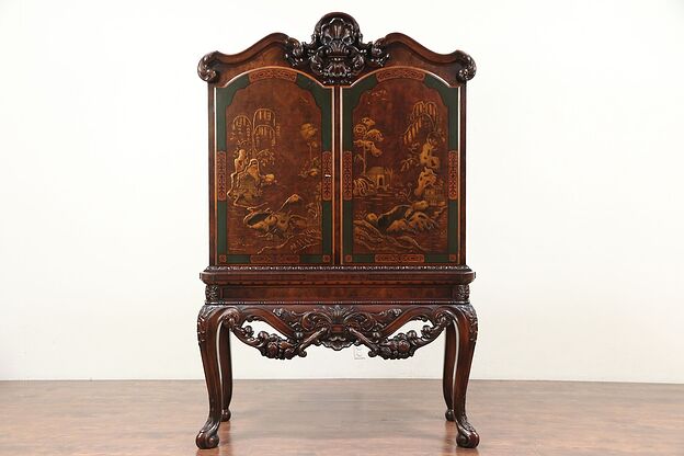 Renaissance Antique Bar, China or Hall Cabinet, Chinese Painting #29814 photo