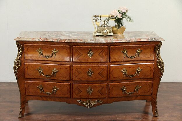 Bombe Vintage Italian Chest or Dresser, Rosewood Marquetry, Marble Top  #29967 photo