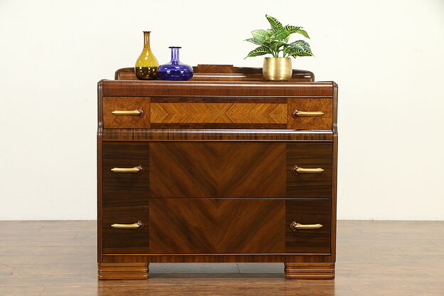 Art Deco Waterfall 1930's Vintage Chest or Dresser #32093 photo