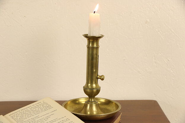 English Brass Mid 1800's Antique Chamberstick or Candlestick, Pusher photo