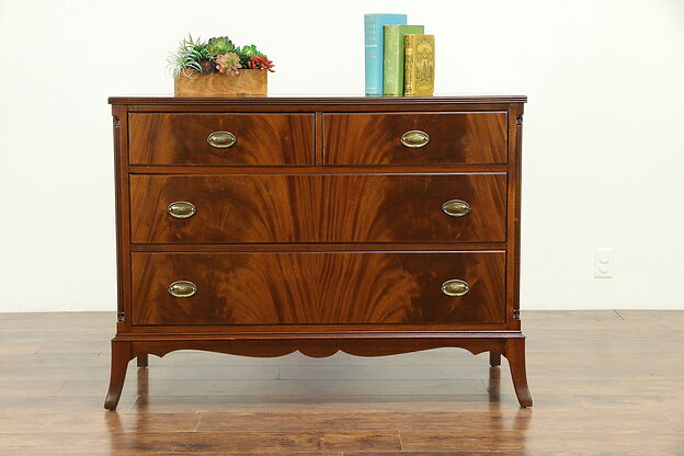 Traditional Sheraton Vintage Mahogany Chest or Dresser, Signed #30669 photo