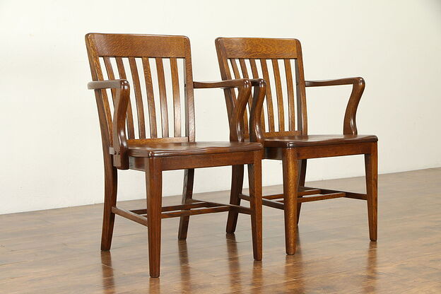 Pair of Squareback Quartersawn Banker Chairs #31606 photo