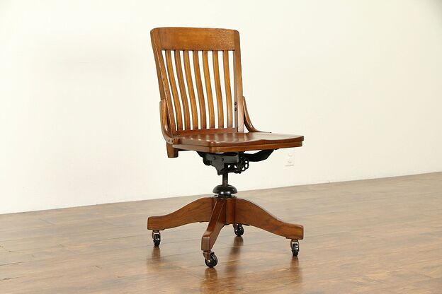 Oak Quarter Sawn Antique Swivel Adjustable Desk Chair #32065 photo
