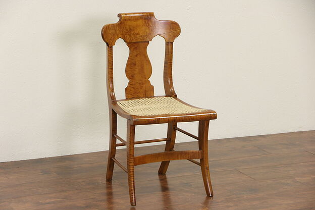 Fiddle Back 1840's Antique Curly Birdseye Maple New England Chair, New Caning photo