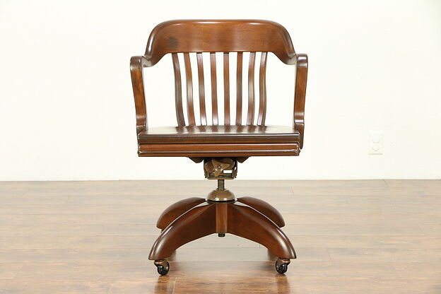 Walnut Vintage Swivel Adjustable Library or Office Desk Chair, Gunlocke #30441 photo