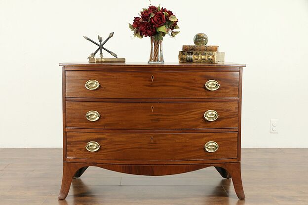 Hepplewhite Antique 1790 Mahogany Bow Front Hall or Linen Chest Dresser #31216 photo