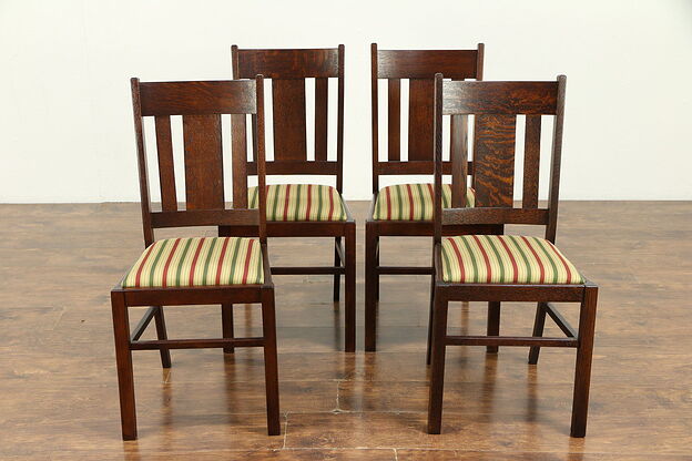 Set of 4 Arts & Crafts Mission Oak Antique Craftsman Dining Chairs #30566 photo