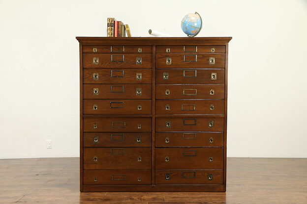 Oak Antique 18 Drawer Map Chest, Document or Lab File Cabinet, Kewaunee #31785 photo