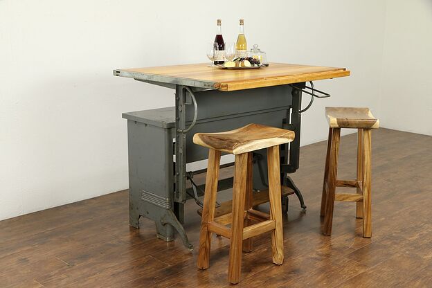 Industrial Salvage Drafting Desk, Kitchen Island, Wine Table, Hamilton #31328 photo