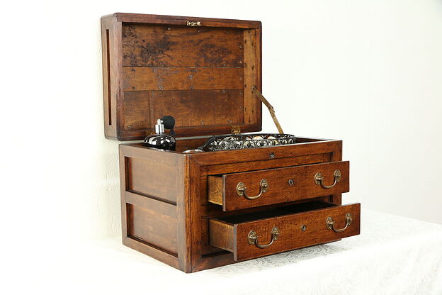 Fruitwood Antique Jewelry or Tool Chest, Collector Cabinet #30347 photo