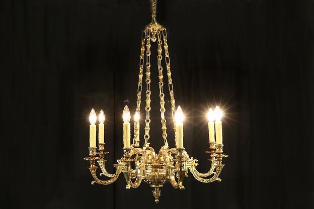 French Cast Solid Bronze 8 Candle Antique Chandelier #31089 photo