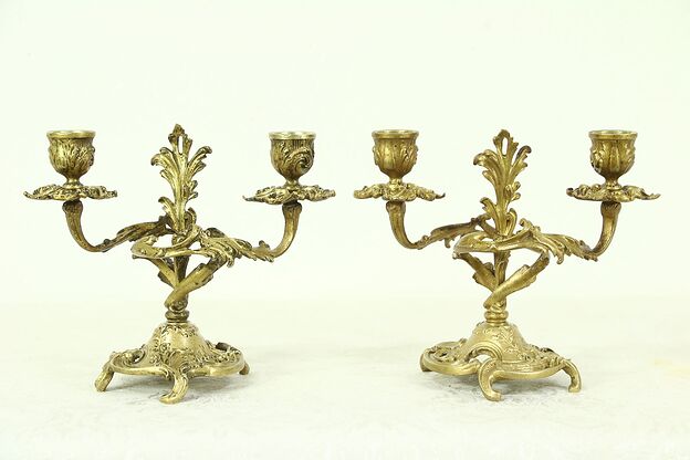 Pair of Antique 1870's Solid Bronze Rococo Candelabra, France #28744 photo