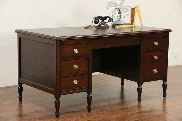 Walnut 1925 Antique Executive or Library Desk, File Drawer photo
