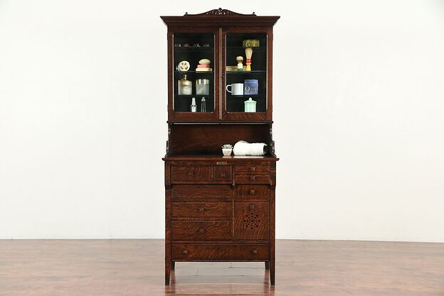 Doctor or Physician Antique Oak Medical, Collector or Bath Cabinet #29334 photo