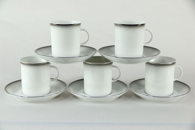 Set of 5 Vintage Cup & Saucer Set in Evensong by Rosenthal - Continental White photo
