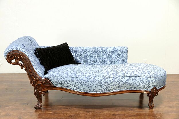 Recamier, Antique 1870 Chaise Lounge, or Fainting Couch, New Upholstery #30149 photo