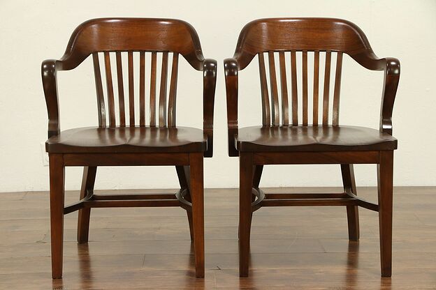 Pair of Walnut Antique Banker, Library or Office Chairs A #30411 photo